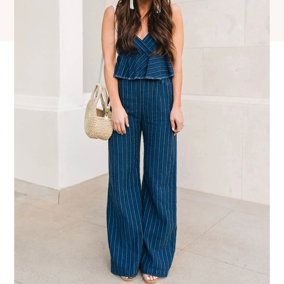 Anthropologie Pants - Anthropologie Peplum Chambray Jumpsuit S